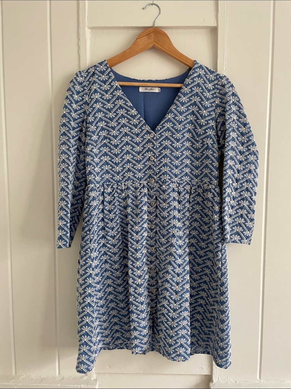 Blue Floral-Print V-Neck Mini Dress